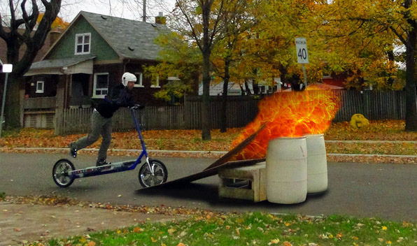 Treadmill Bike Jumping Flaming Barrels